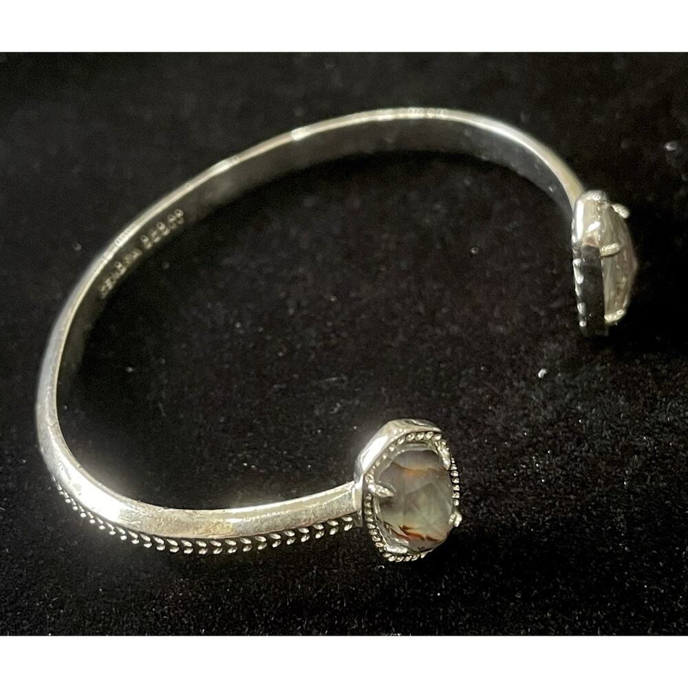 Kendra Scott Signed Abalone Shell Hematite Tone Cuff Bracelet 2.5” Wide